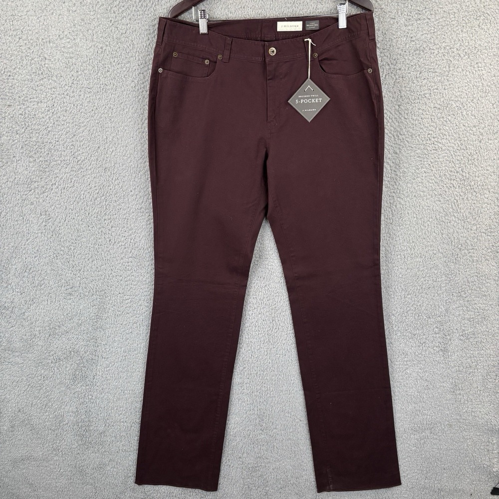 NEW J Hilburn Pants Mens 37x37 Burgundy Brushed‎ Twill 5 Pocket Unhemmed